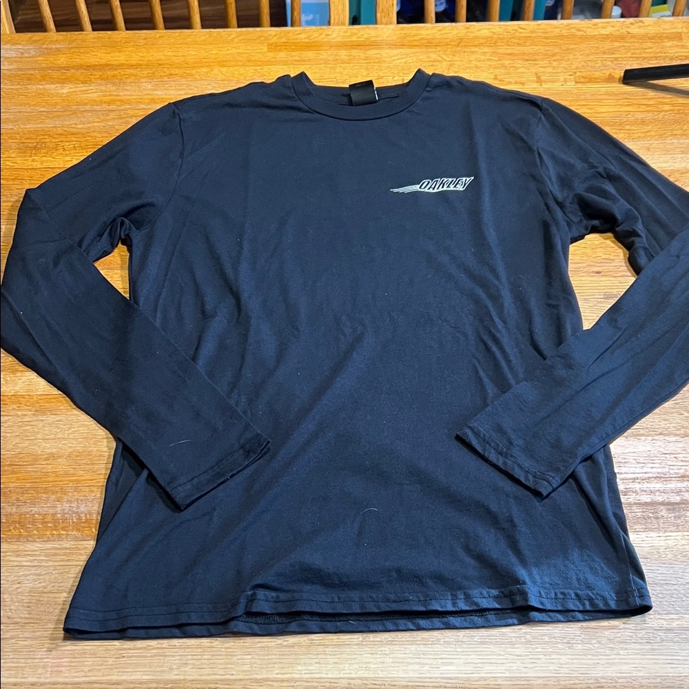 Oakley Men Medium Black‎ Regular Fit Logo Front & Back Long Sleeve Crew Neck Tee